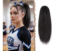 FESHFEN Coleta Postiza pelo Lisa, 40 cm Cola de Caballo Extension Cordón Larga Lisa Extensión Pelo Coleta Marrón Negro Sintética Ponytail Drawstring Extensiones Postizos para Mujeres