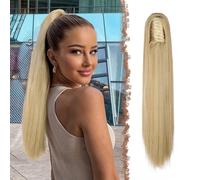 FESHFEN Coletas Postizas con Pinza - Coleta Postiza Pelo Natural Lisa Larga Ponytail Clip de Extensiones de Cabello Rubia Mixta Sintético Cola Postizos para Mujeres, 63 cm