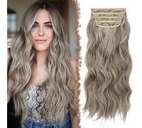 FESHFEN Extensiones de Clip de Pelo, 4 PCS Cabello Extensiones con Clips Extensiones Cabello Balayage Postizo Sintético Ondulado Rizado Extensión de Cabello para Mujer 50 cm