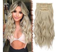 FESHFEN Extensiones de Clip de Pelo, 4 PCS Cabello Extensiones con Clips Extensiones de Cabello Postizo Ondulado Rizado Balayage Extensión de Cabello para Mujer 50 cm