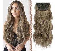 FESHFEN Extensiones de Clip de Pelo, 4 PCS Cabello Extensiones con Clips Extensiones de Cabello Postizo Sintético Ondulado Rizado Extensión de Cabello para Mujer 50 cm