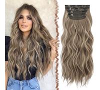 FESHFEN Extensiones de Clip de Pelo, 4 Piezas Cabello Extensiones con Clips Extensiones de Cabello Balayage Postizo Sintético Ondulado Rizado Extensión de Cabello para Mujer 50 cm