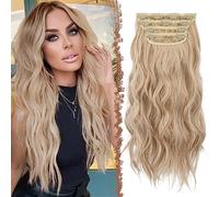 FESHFEN Extensiones de Clip de Pelo, 4 Piezas Cabello Extensiones con Clips Extensiones de Cabello Postizo Sintético Ondulado Rizado Extensión de Cabello para Mujer 50 cm