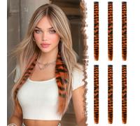 FESHFEN Extensiones Pelo Clip Leopardo Naranja Postizos Coloridos Mujeres | 6 Piezas Extensión de Cabello Colores, Sintéticos Resistentes al Calor, Fácil Colocación, para Fiestas Carnaval Halloween