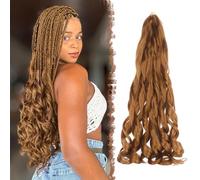 FESHFEN French Curl Braiding Hair - 60 cm Loose Wave Curly Braids Extension de Cabello Auburn Trenzas Africanas Postizas Sintético Crochet Extensiones para Mujeres, 3 Piezas