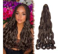 FESHFEN French Curl Braiding Hair - 60 cm Loose Wave Curly Braids Extension de Cabello Marrón Trenzas Africanas Postizas Sintético Crochet Extensiones para Mujeres, 3 Piezas