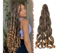 FESHFEN French Curl Braiding Hair - 60 cm Loose Wave Curly Braids Extension de Cabello Trenzas Africanas Postizas Sintético Crochet Extensiones para Mujeres, 3 Piezas Ombre Negro/Amarrón