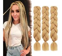 FESHFEN Kanekalon Extensiones para Trenzas 3 Piezas Extensión de Pelo Trenzado Africanas Sintético Jumbo Braiding Extensiones de Cabello Trenzado para Ganchillo, Rubio