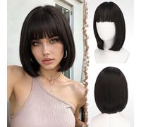 FESHFEN Marrón Negro Corta Bob Pelucas con Flequillo, 30 cm Vistoso Bob Corto de Neón Sintética Peluca para Mujer Festivo Fiesta Disfraz Diario Cosplay Wear Carnaval Black Brown