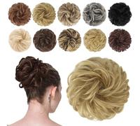 FESHFEN Moños Postizos de Pelo Natural, Coletero Postizo Sintético Postizos de Pelo Rizado Ondulado Extensiones de Cabello Moño de Pelo Desordenado Postizos para Mujer, Rubio Gloden