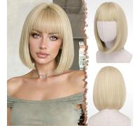 FESHFEN Rubio Claro Corta Bob Pelucas con Flequillo, 30 cm Vistoso Bob Corto de Neón Sintética Peluca para Mujer Festivo Fiesta Disfraz Diario Cosplay Wear Carnaval Light Blonde