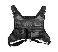 Fesjoy Bolsa Deportiva para el Pecho con Bolsillos únicos, Parche de la Bandera Estadounidense, Bolsa Ligera para Correr Hombres, Parte Trasera de Malla Transpirable, Conector Auriculares Viajar y