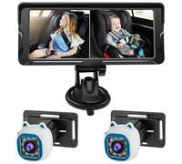 Fesjoy Cámara para Automóvil de bebé 1080P con Visión Nocturna por Infrarrojos - Cámara para Asiento de Automóvil Doble Canal bebé, ángulo Visión Amplio - Esencial el Asiento Trasero Padres