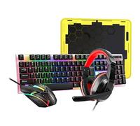 Fesjoy Combinación de Teclado y Ratón para Juegos por Cable, Ratón Colorido Retroiluminado de Alta Velocidad Movimiento para Jugadores PC, Material ABS