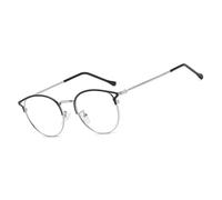 Fesjoy Exquisitas Gafas con Bloqueo de Luz Azul, Lentes con Filtro de Luz Solar Orejas Gato para Hombres y Mujeres, Aleación, Tres Colores, 1 par (Plata)