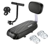 Fesjoy Juego de Cojines para Asiento Trasero de Bicicleta Infantil con Timbre y Reposapiés para Máxima Comodidad y Seguridad, Se Adapta a la Mayoría Las Bicicletas (Negra)
