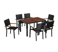 Fesjoy Juego de Comedor en el Patio Muebles de jardín al Aire Libre de 6 plazas con Mesa Cubierta de Madera Cocina Patio Mesa de Comedor Silla de ratán Conjunto de Muebles de jardín