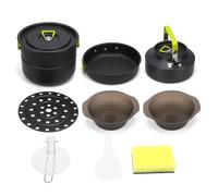 Fesjoy Juego de Utensilios de Cocina para Acampar, Utensilios Cocina Apilables Aluminio Anodizado Duro para Exteriores, Senderismo, Viajes Acampada, Estufas Gas (Verde)