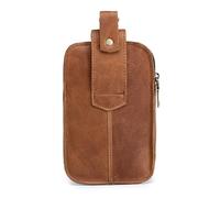 Fesjoy Riñonera de Cuero Vintage Elegante y Duradera Soporte para Móvil para Viajes de Compras Hombres Riñonera Vintage Cuero Vaca Negro (Marrón)