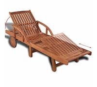 Fesjoy Tumbona Reclinable de Jardín, Clásica y Rústica, con Mesa Extraíble, Ruedas y Ajustable en 5 Posiciones, Marrón, Madera de Acacia