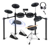 Fesley Batería Eléctrica para Principiantes: Batería Musical con Caja de Doble Área y Almohadillas de Malla Silenciosas, Batería con Baquetas, Batería Eléctrica con Trono de Batería, MIDI, Auriculares