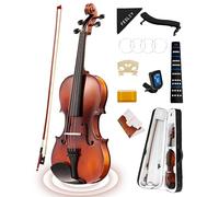Fesley Juego completo de violín 4/4, violines mate para principiantes y adultos con estuche duro, kit de iniciación de violín de madera maciza con arco, colofonia, reposamuñecas, afinador, cuerdas