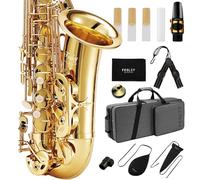 Fesley Saxofón alto E-Flat Saxofón alto para profesionales, saxofón alto para principiantes y estudiantes, saxofones con lengüetas, correa para el cuello, estuche de saxofón y kit de limpieza