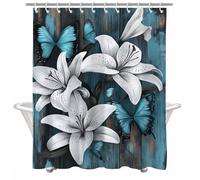 Fesnfuae Cortina de Ducha Retro Cortina Ducha 130x200 cm con 12 Ganchos y Dobladillo Ponderado, Antimoho, Tela Impermeable Poliéster, Shower Curtain Lavable con Agua para Baño o Bañera, Lirio 2Y#274