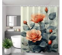 Fesnfuae Cortina de Ducha Retro Cortina Ducha 170x200 cm con 12 Ganchos y Dobladillo Ponderado, Antimoho, Tela Impermeable Poliéster, Shower Curtain Lavable con Agua para Baño o Bañera, Rosas 2Y#539