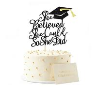 Fesnova Decoración de tarta de graduación con "She Believed She Could So She Did" con tapa de graduación, decoración para tartas de graduación 2026, para niñas, graduación 2026, decoración de