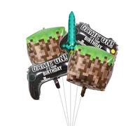 Fesnova Juego de globos para videojuegos, temática de Minecraft, 5 unidades, decoración de fiesta de cumpleaños, diseño de bloques pixelados y espada, controlador de juego