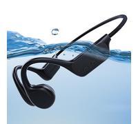 fesoklaf Auriculares de conducción ósea, IPX8, impermeables, Bluetooth 5.3, auriculares deportivos de oreja abierta con micrófono, color negro