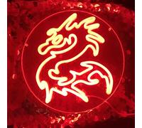 Fespcj China Dragon Neon LIGHT LED Night Light red Chinese Decoration Art Dragon Brand circular Night Light 5v Low Voltage Switch ajustable (13 "* 13")