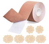 FESSOSKO 1 Rollo Sujetador Cinta Adhesiva Pecho Push Up Invisible Cinta De Senos, 5 Pares Pétalos de Pezón Cubierta, Breast Tape Waterproof Bob Tape Pecho Grande para Copa A-E (Desnudo)