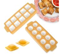 Festa Centro 2 moldes cuadrados y redondos de plástico para raviolis, molde para ravioli Italia, reutilizable, fácil de limpiar, tamaño de los raviolis 3,4-3,6 cm, 26,5 × 10,8 × 2 cm (10 plazas