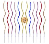 Festa Centro 24 Velas de tarta de cumpleaños, velas en espiral de cumpleaños largas y delgadas con superficie metálica, vela en espiral Cupcake para cumpleaños fiesta tarta decoración (multicolor)