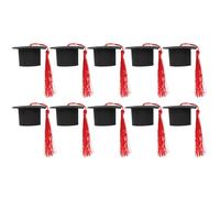 FESTFENDS 10 Mini Decoraciones de Birretes de Graduación Rojos para Pastel, Ligeros de Poliéster, Ideales para Fiestas y Postres Temáticos de Graduación
