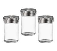 FESTFENDS 3piezas Jarro Vidrio Sal Pimienta Especias con Tapa Extraíble Abridor de Condimentos para Cocina y Barbacoa Plateado