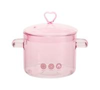 FESTFENDS Cacerola de vidrio con tapa y asa en forma de corazón - Olla para guisos apta para estufa eléctrica y de gas - Apta para lavavajillas y horno - Utensilios de cocina de 1.3 L/44 oz