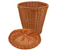 FESTFENDS Cesta de Ratán de Imitación para Almacenamiento con Tapa, Cubo de Basura Pequeño para Ropa y Residuos, Capacidad Razonable, Estilo Natural para Uso en Sala y Hogar
