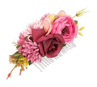 FESTFENDS Peineta Floral Rosa Fucsia de Tela para Boda y Despedida de Soltera, Diseño Compacto y Liviano Adecuado para Vacaciones Playa