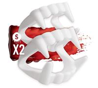 Festicy Dientes de vampiro S/M I Mordida de vampiro para niños, estable y amigable con los niños, dientes de vampiro Drácula Halloween, Blanco, S 2x