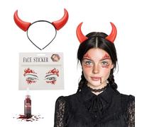 Festicy - Invernadero de cabeza de diablo rojo de Halloween I con cuernos rojos con 25 ml de falsa sangre y pegatinas para cara I - Diadema de halloween para mujer y invernadero, para look demoníaco y