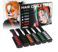Festicy Set de Tizas para el Pelo I 6 Colores Negro, Blanco, Gris, Rojo, Verde y Naranja I Fiesta de Disfraces Adultos y Niños I Lavable y No Tóxico I Disfraz Halloween Mujer Disfraz Halloween Niña