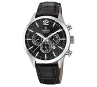 Festina Reloj Hombre Analógico de Cuero Negro - Movimiento de Cuarzo - Cronógrafo - Calendario - Cristal Mineral de Alta Resistencia - Resistente al Agua 5 ATM Elegante F20542/5 Timeless Chronograph