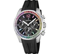 Festina Reloj Mujer Analógico de Caucho Negro - Movimiento de Cuarzo Cronógrafo - Cristal Mineral de Alta Resistencia - Resistente al Agua 10 ATM F20610/3 - Boyfriend Collection