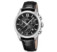 Festina Swiss Made Reloj Hombre Analógico de Cuero Negro - Movimiento de Cuarzo - Cronógrafo - Calendario - Cristal Zafiro Resistente - Resistente al Agua 10 ATM Elegante F20041/4 Chrono