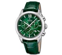 Festina Swiss Made Reloj Hombre Analógico de Cuero Verde - Movimiento de Cuarzo - Cronógrafo - Calendario - Cristal Zafiro Resistente - Resistente al Agua 10 ATM Elegante F20041/3 Chrono