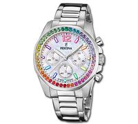Festina Reloj Mujer Analógico de Acero Inoxidable 316l Plateado - Movimiento de Cuarzo Cronógrafo - Cristal Mineral de Alta Resistencia - Resistente al Agua 10 ATM F20606/2 - Boyfriend Collection