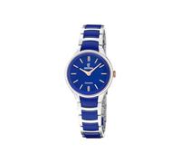 Festina Reloj de vestir para mujer, analógico, cerámica y acero inoxidable, cuarzo, 30 mm, esfera azul, detalles de oro rosa